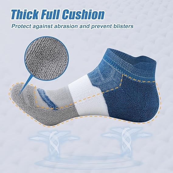 Socks for Men, 6 Pairs Full Cushioned Ankle Running Socks, Low Cut Breathable Comfortable Cotton Socks - Image 3