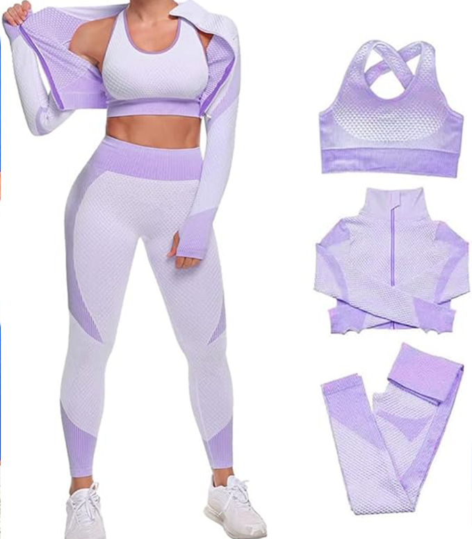 3pcs Outfits Workout Joggers Yoga Gym Sportswear Leggings And Stretch Sports Bra Jumpsuits Clothes Sets